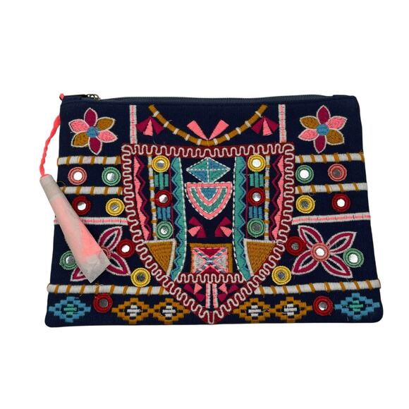 Lovestitch Bohemian Colorful Blue Embroidered Handbag Makeup Bag Gift NWT - Picture 1 of 5